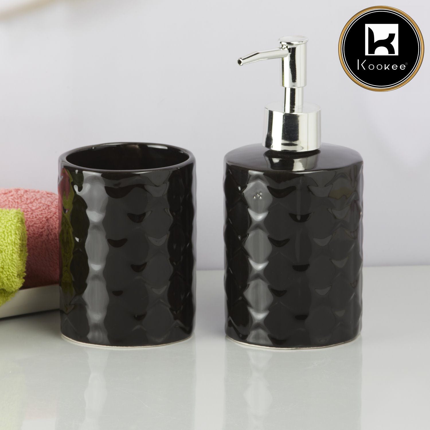 Kookee Ceramic Bathroom Sets, Black, ART09721