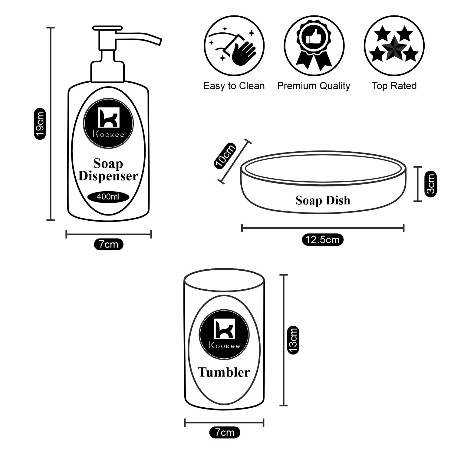 Kookee Ceramic Bathroom Sets, White, ART11054