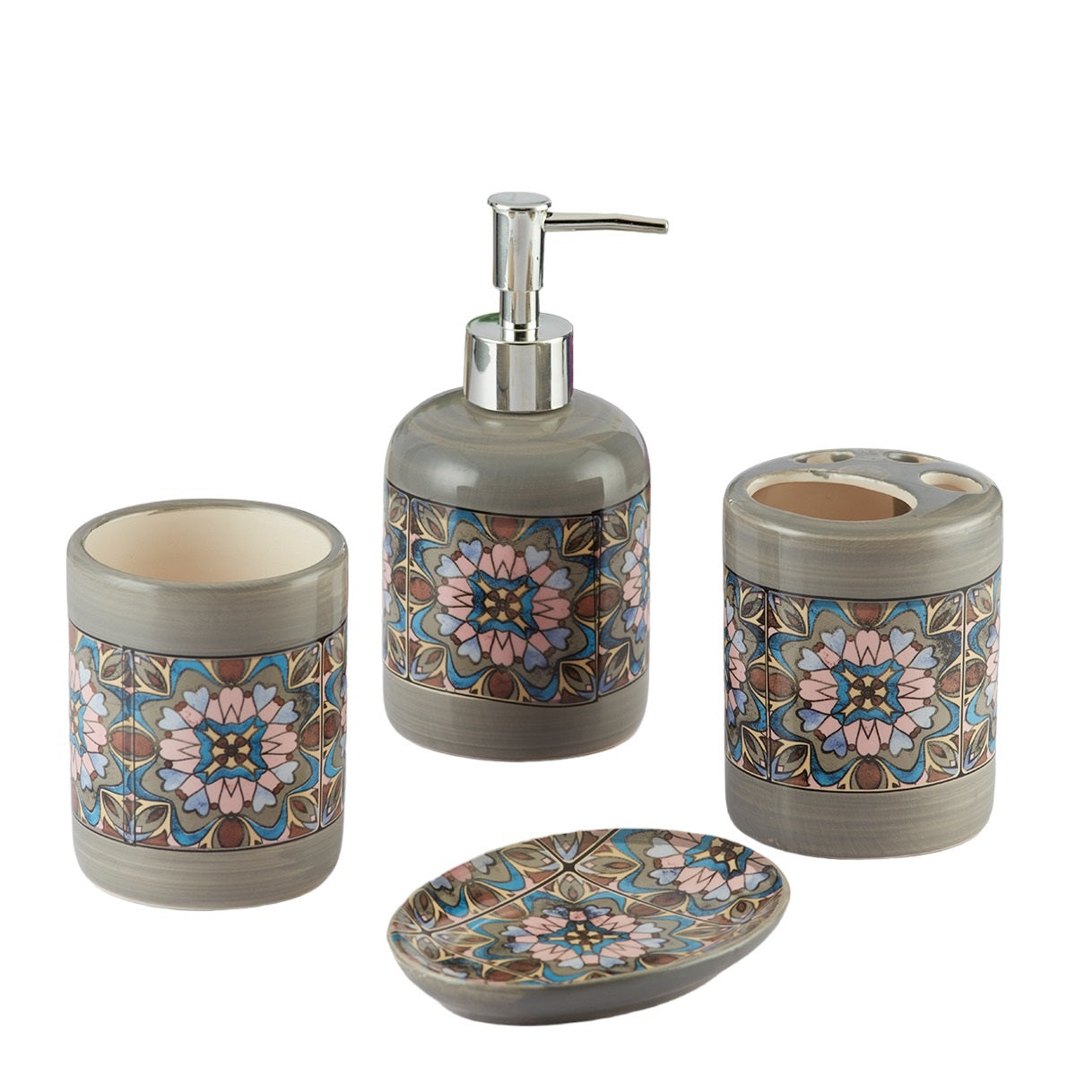 Ceramic Bathroom Set of 4 with Soap Dispenser (9732)