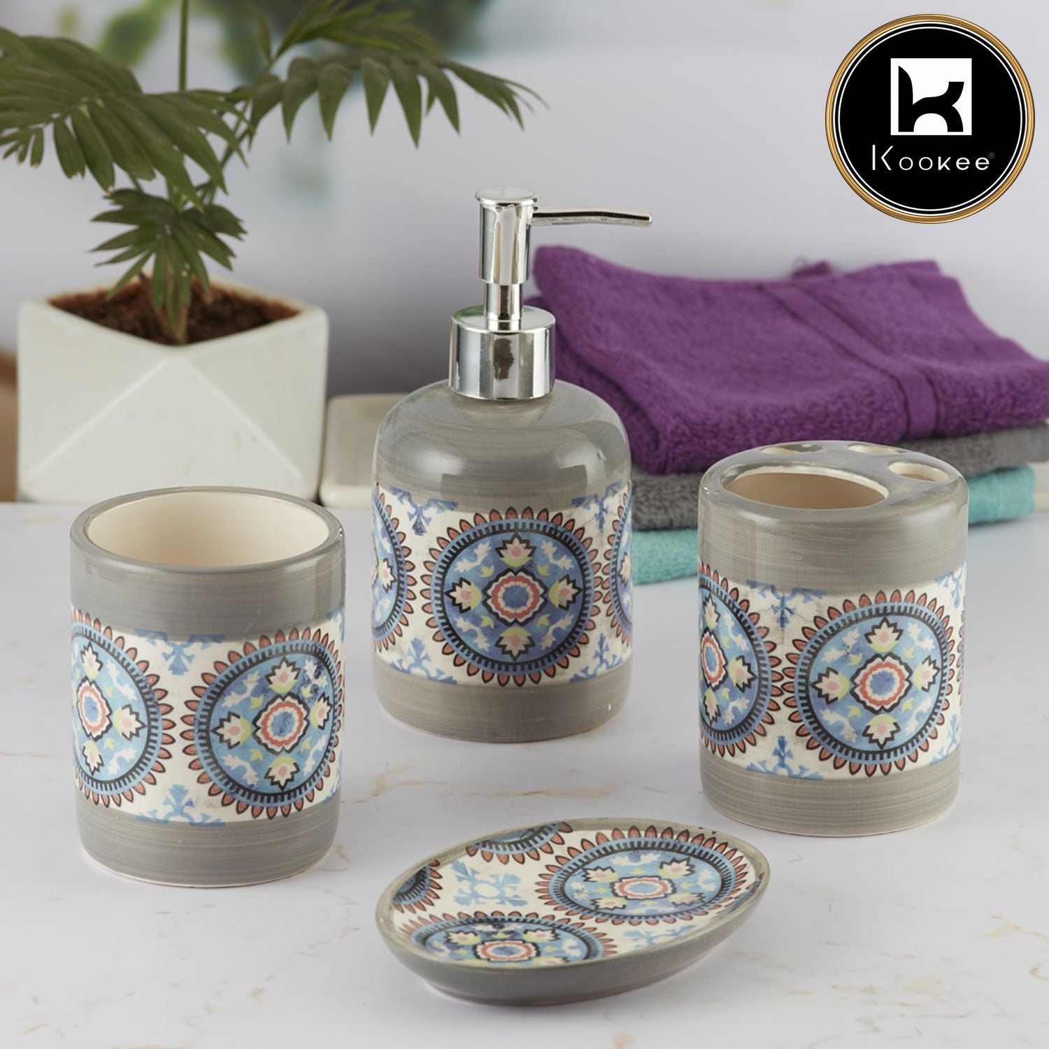 Kookee Ceramic Bathroom Sets, Grey, ART09733