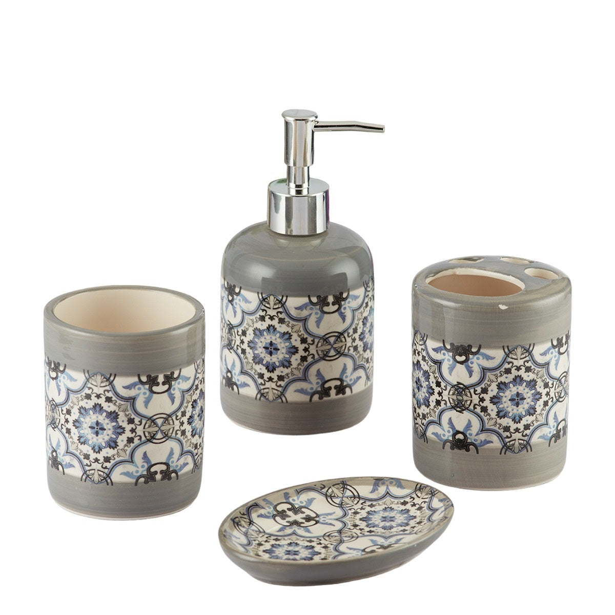 Ceramic Bathroom Set of 4 with Soap Dispenser (9735)