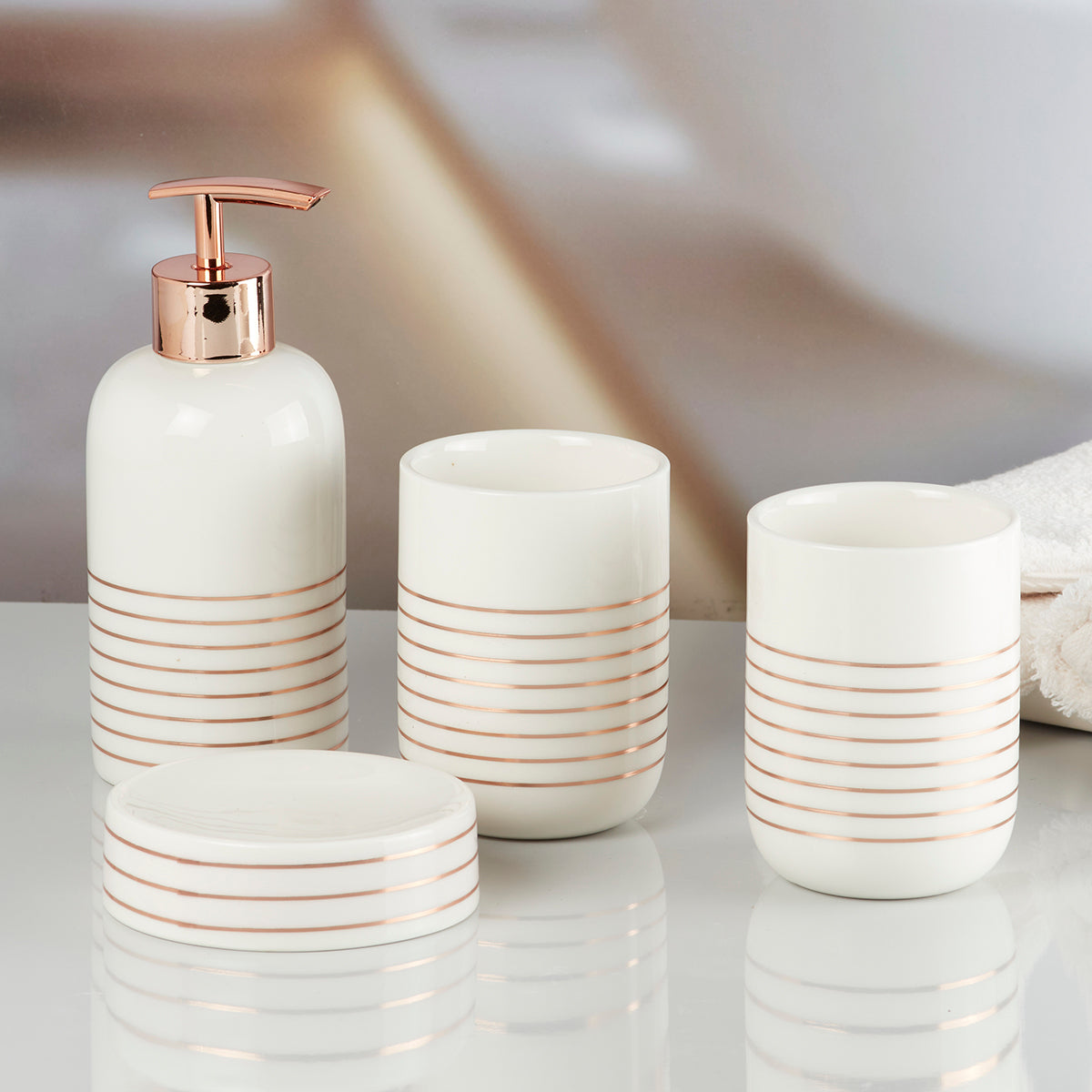 Ceramic Bathroom Set of 4 with Soap Dispenser (9736)