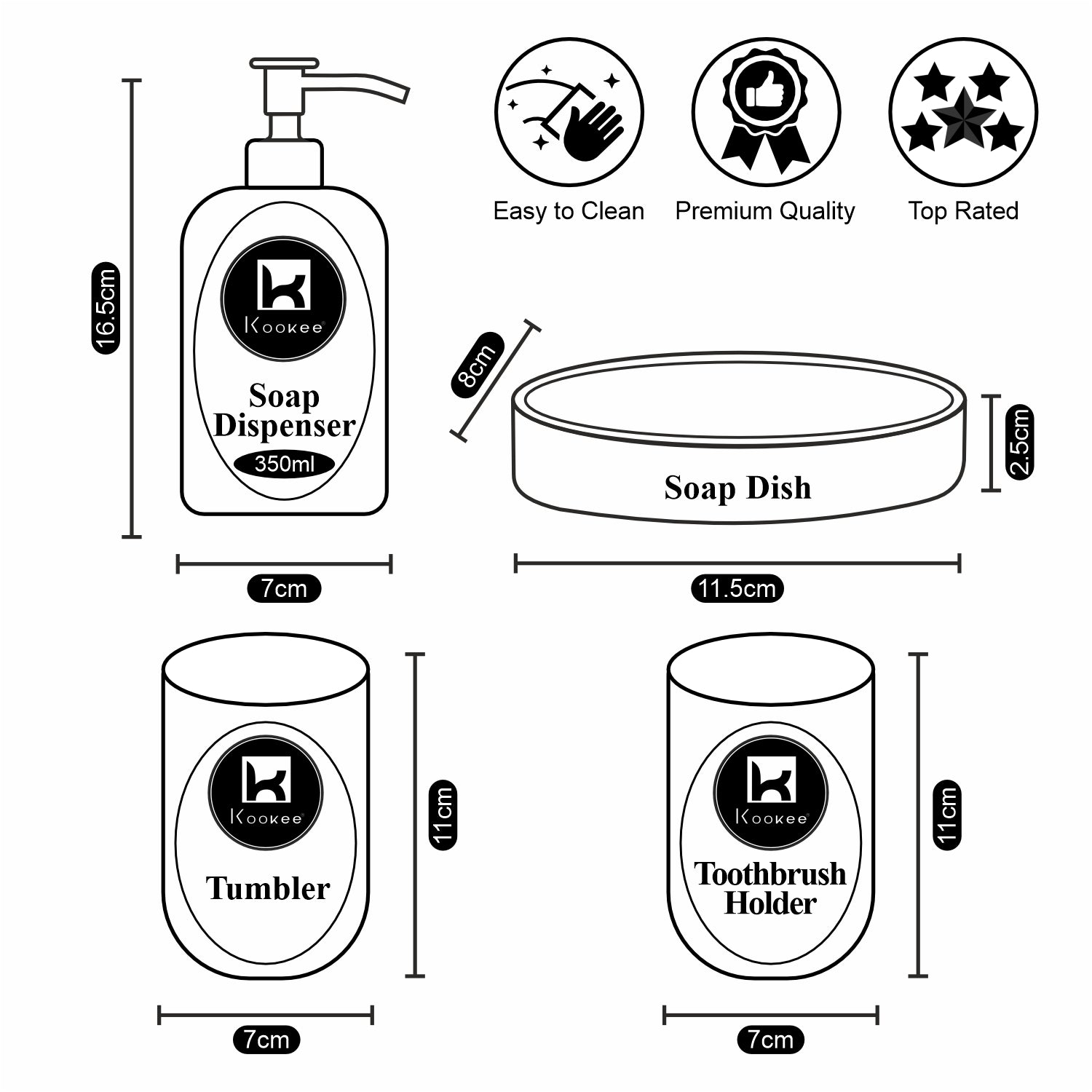 Kookee Ceramic Bathroom Sets, Black, ART09737