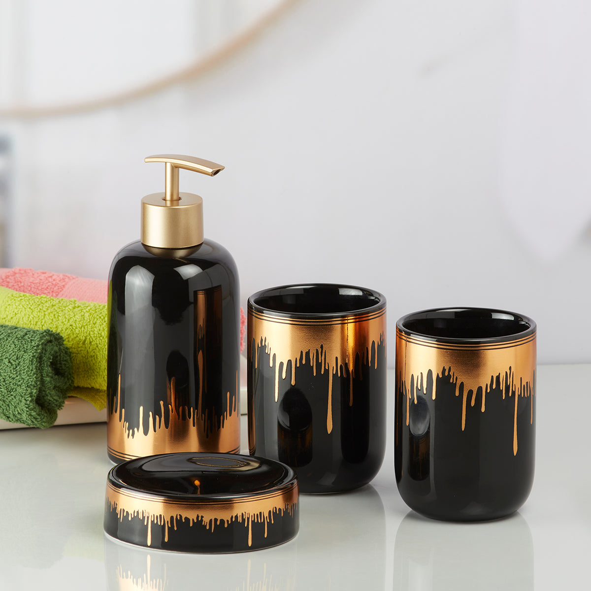 Ceramic Bathroom Set of 4 with Soap Dispenser (9738)