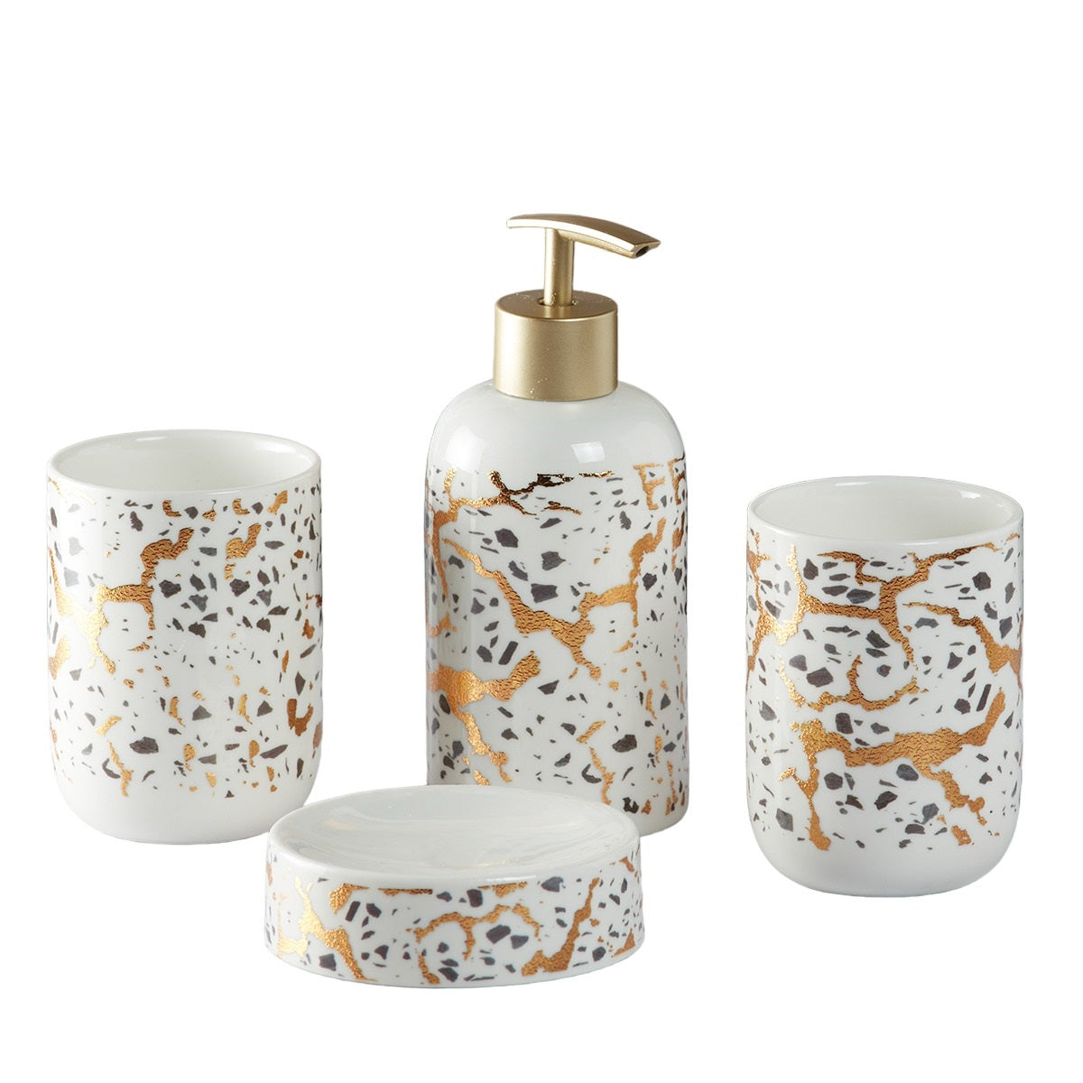 Ceramic Bathroom Accessories Set of 4 with Soap Dispenser (9740)