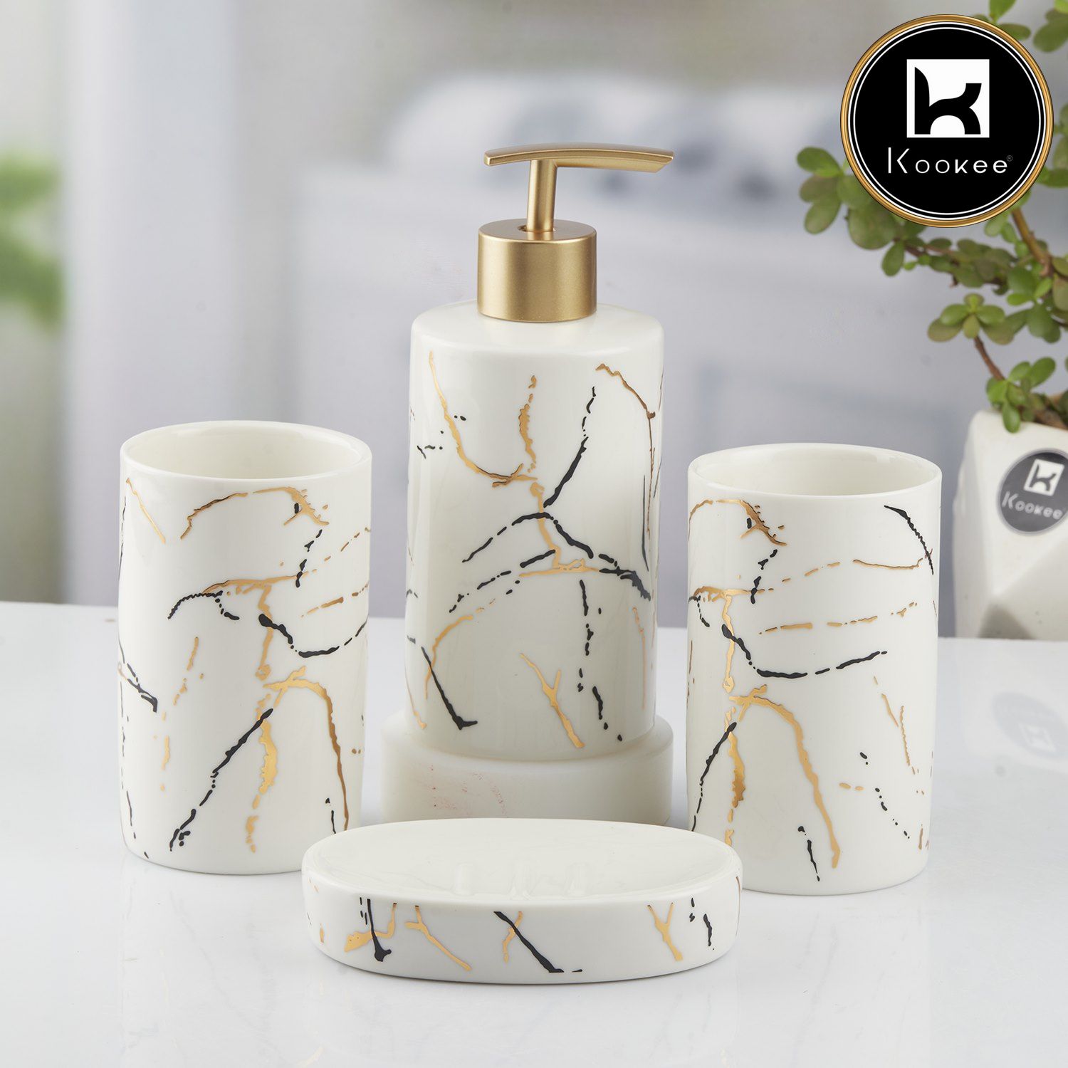 Kookee Ceramic Bathroom Sets, White, ART09741