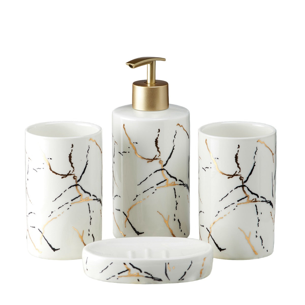 Ceramic Bathroom Accessories Set of 4 with Soap Dispenser (9741)