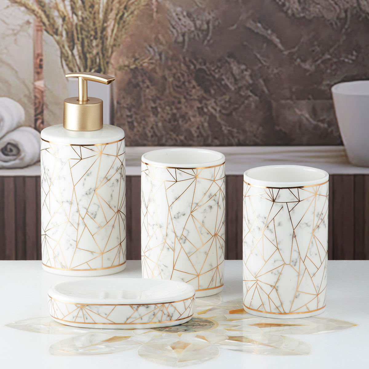 Ceramic Bathroom Accessories Set of 4 Bath Set with Soap Dispenser (9749)