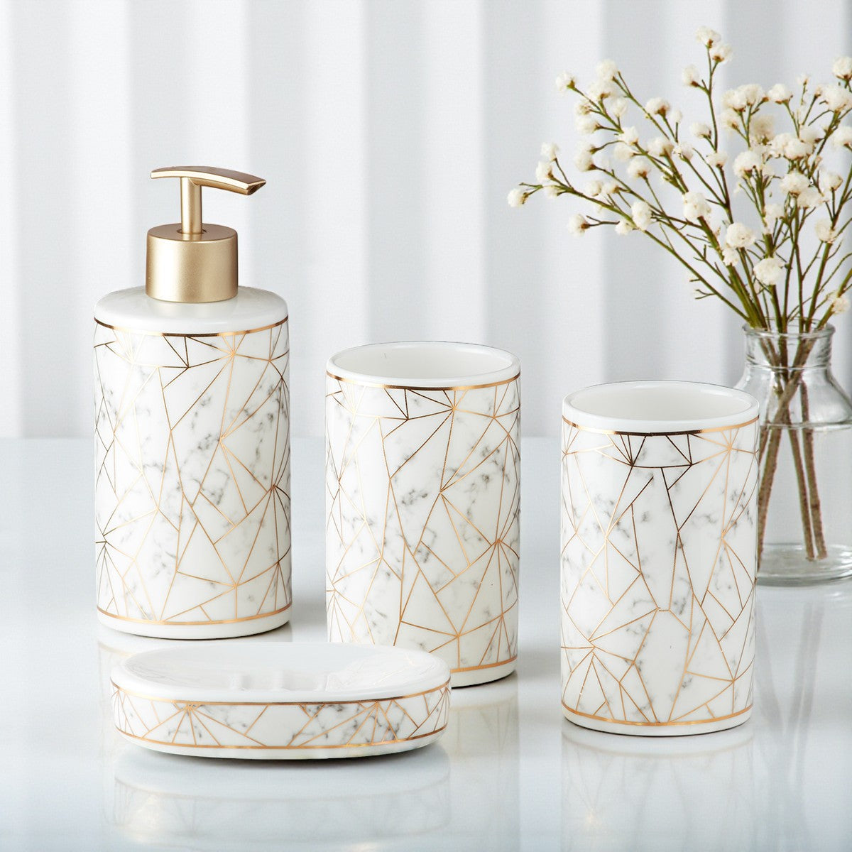Ceramic Bathroom Set of 4 with Soap Dispenser (9757)