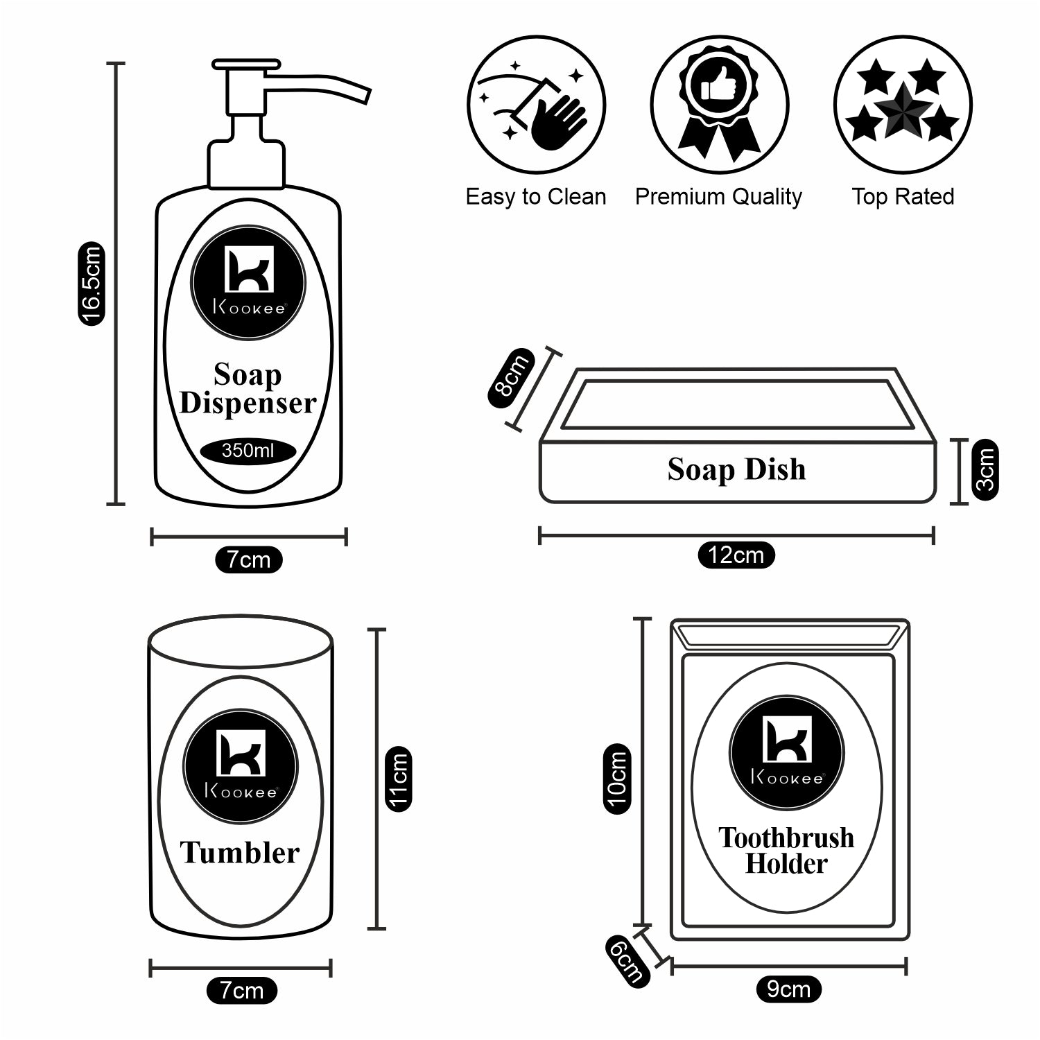 Kookee Ceramic Bathroom Sets, Black, ART09745