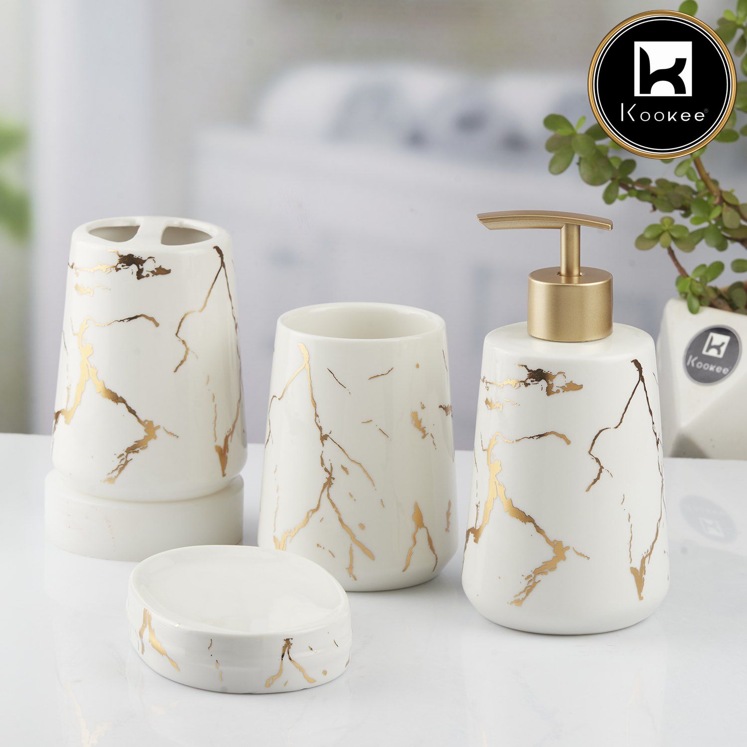 Kookee Ceramic Bathroom Sets, White, ART09746