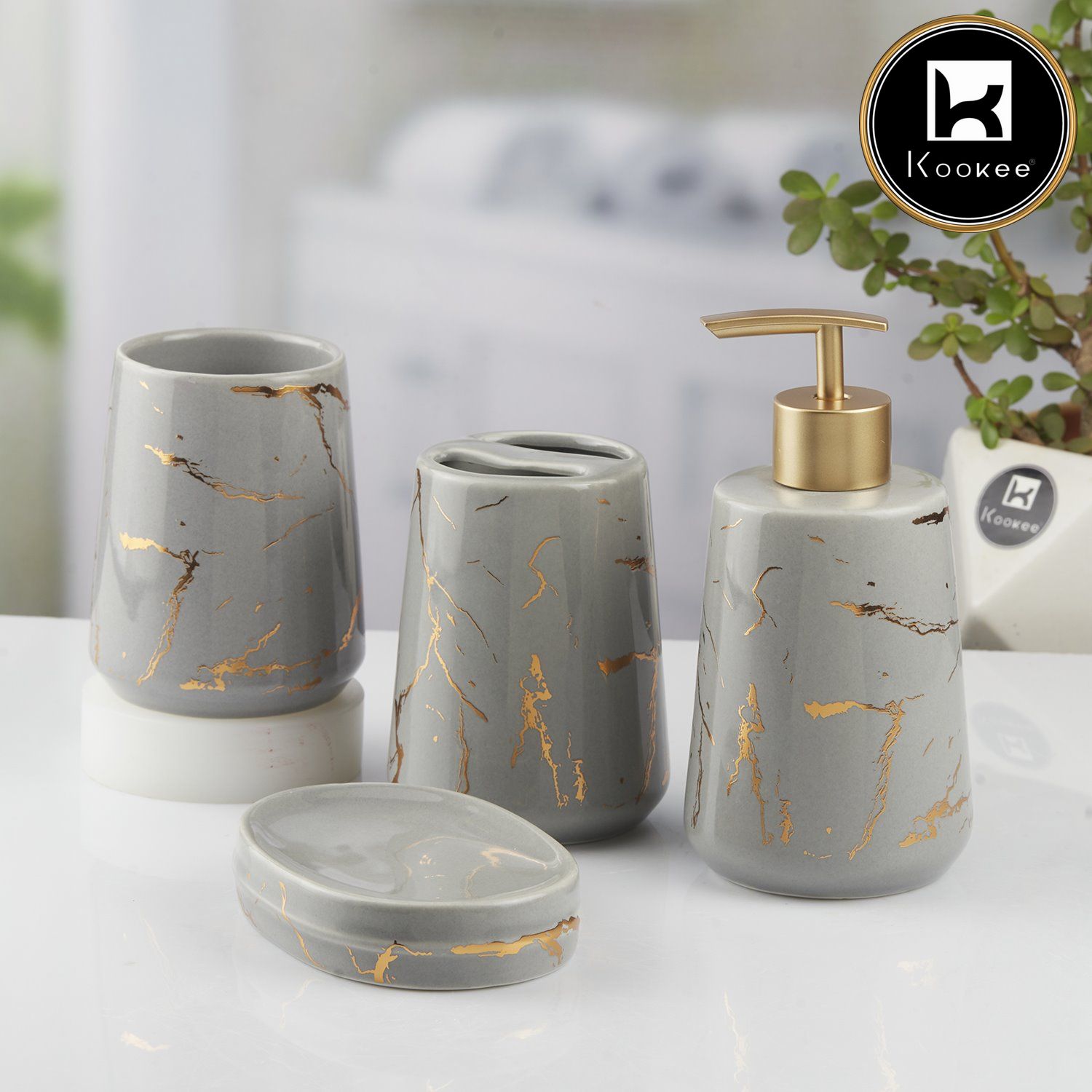 Kookee Ceramic Bathroom Sets, Grey, ART09748