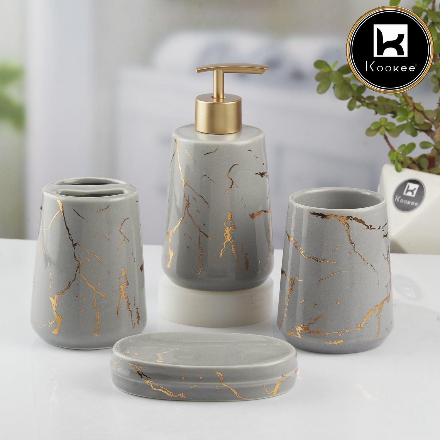 Kookee Ceramic Bathroom Sets, Grey, ART09748