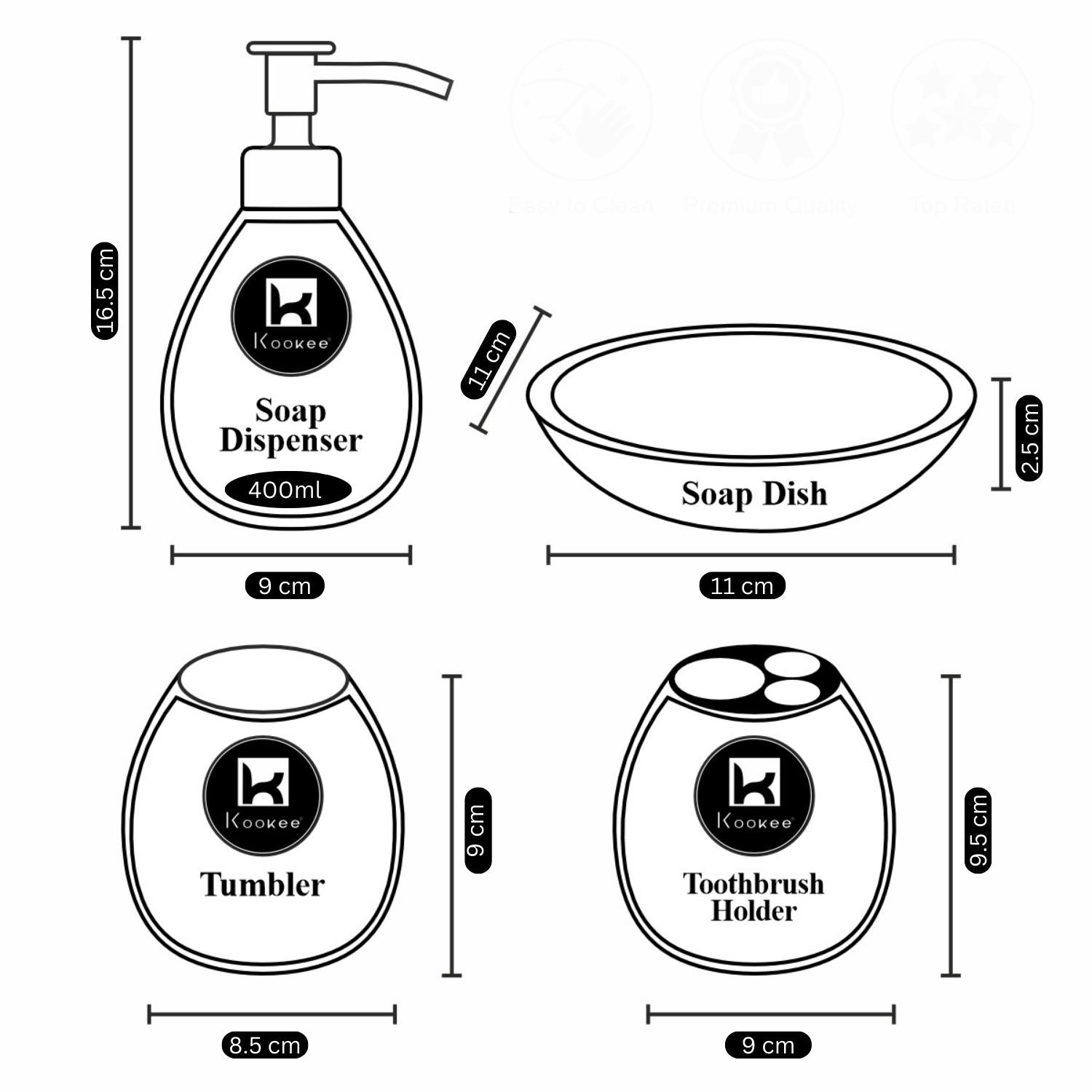 Ceramic Bathroom Accessories Set of 4 with Soap Dispenser (9751)