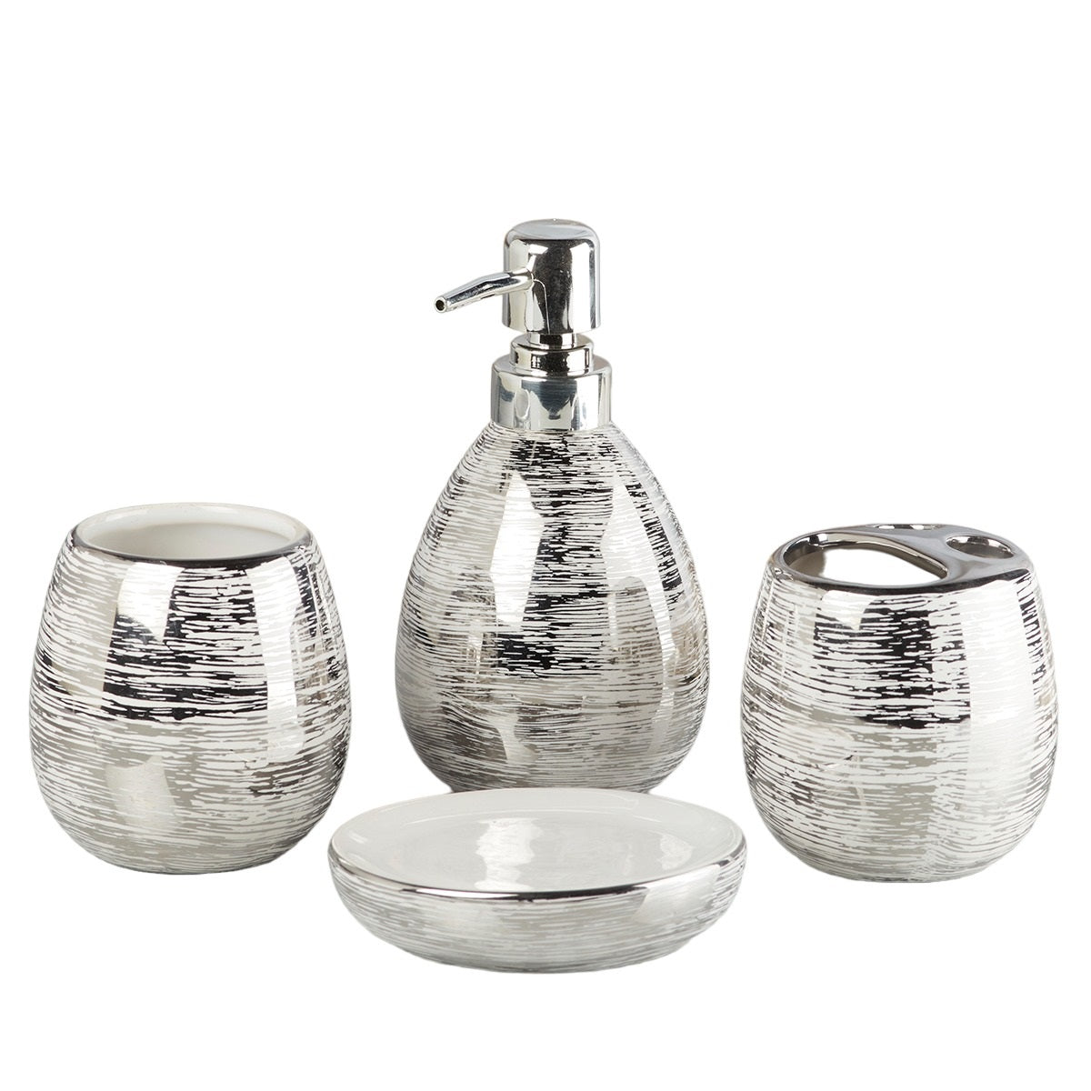 Ceramic Bathroom Accessories Set of 4 with Soap Dispenser (9751)