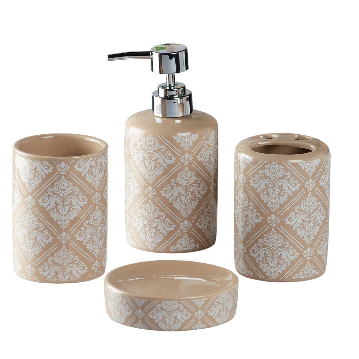 Ceramic Bathroom Set of 4 with Soap Dispenser (9753)