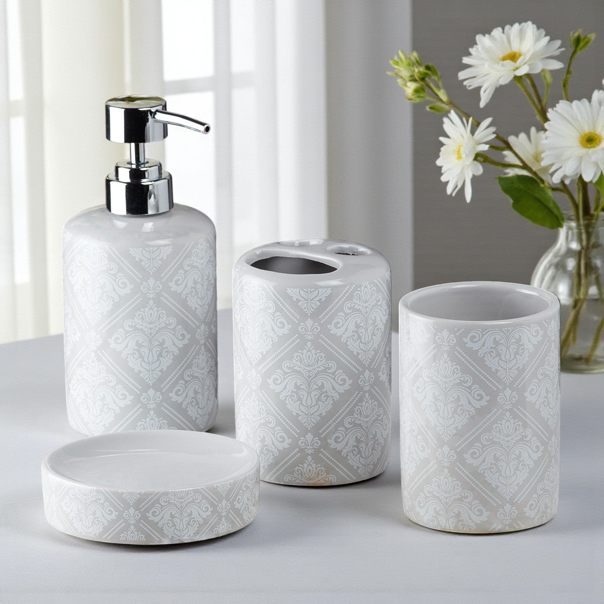 Ceramic Bathroom Set of 4 with Soap Dispenser (9752)