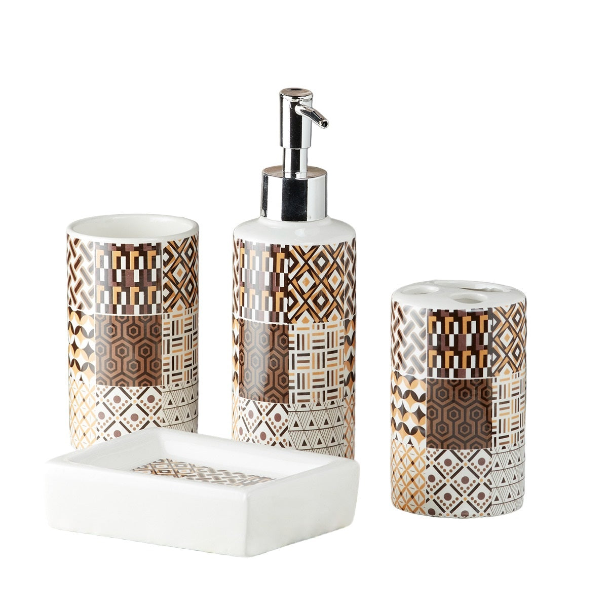 Ceramic Bathroom Set of 4 with Soap Dispenser (9755)