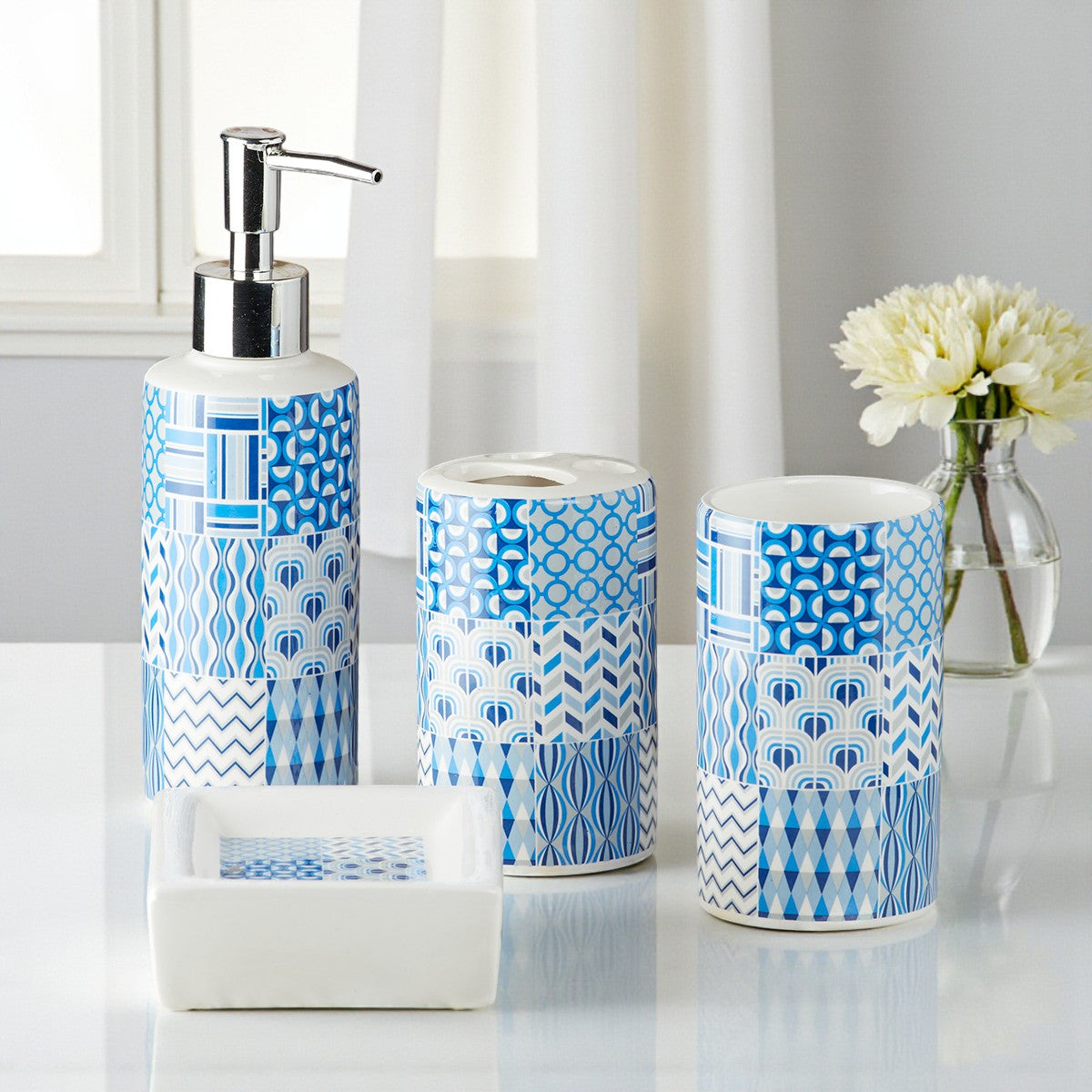 Ceramic Bathroom Set of 4 with Soap Dispenser (9756)