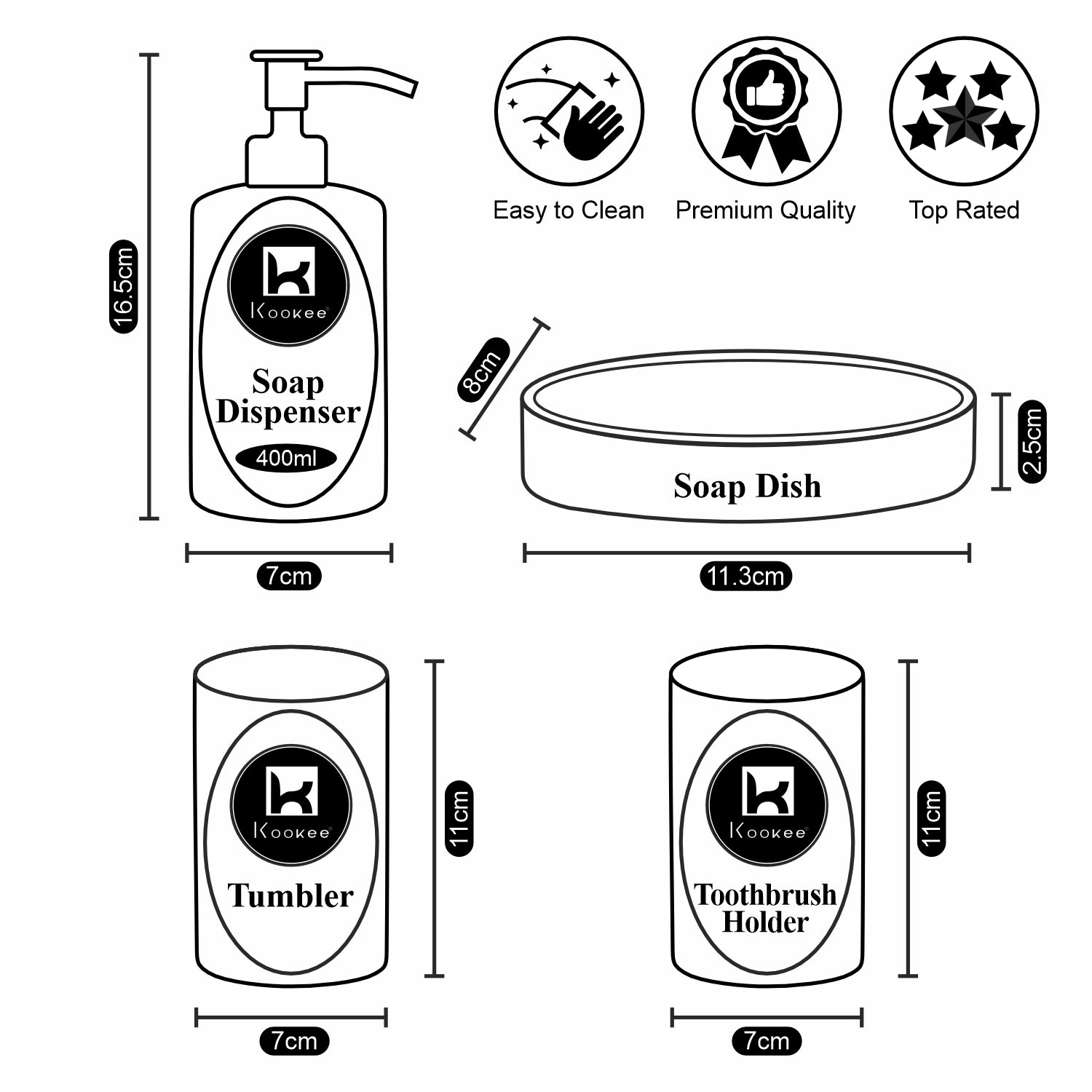 Kookee Ceramic Bathroom Sets, Black, ART09757