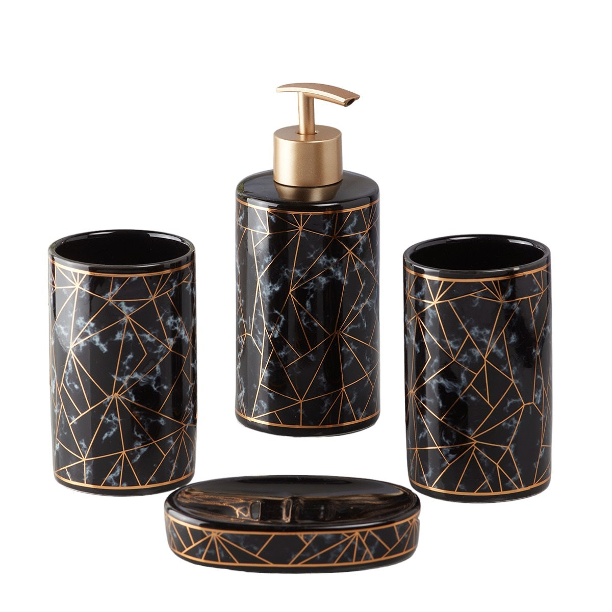 Ceramic Bathroom Set of 4 with Soap Dispenser (V-CBS-015-7)