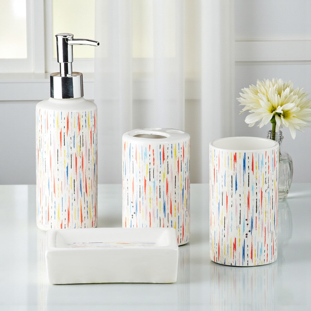 Ceramic Bathroom Set of 4 with Soap Dispenser (9758)