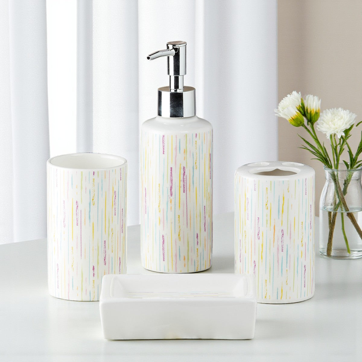 Ceramic Bathroom Set of 4 with Soap Dispenser (9759)