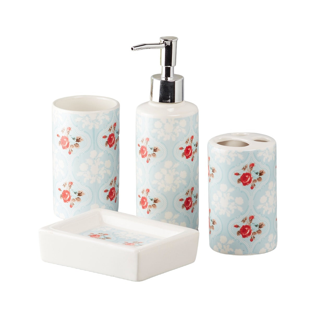 Ceramic Bathroom Set of 4 with Soap Dispenser (9761)