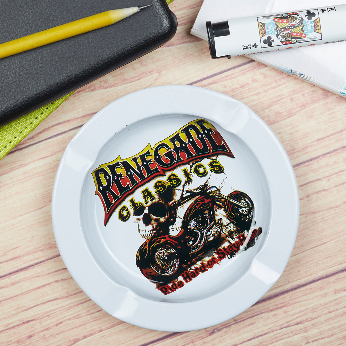 Metal Tin Printed Ashtray for Smokers, Light Weight (9804)