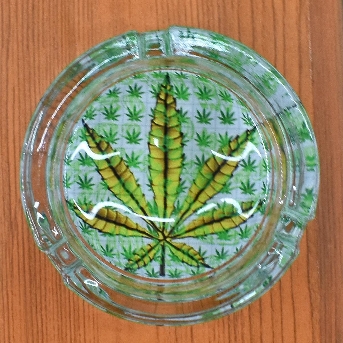 Glass Ashtray for Smokers, Printed, Round (9835)