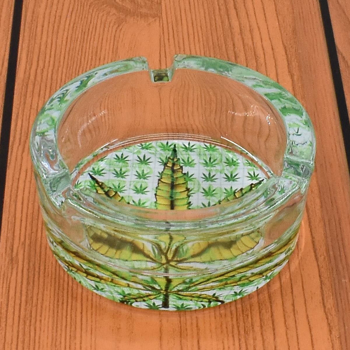 Glass Ashtray for Smokers, Printed, Round (9810)