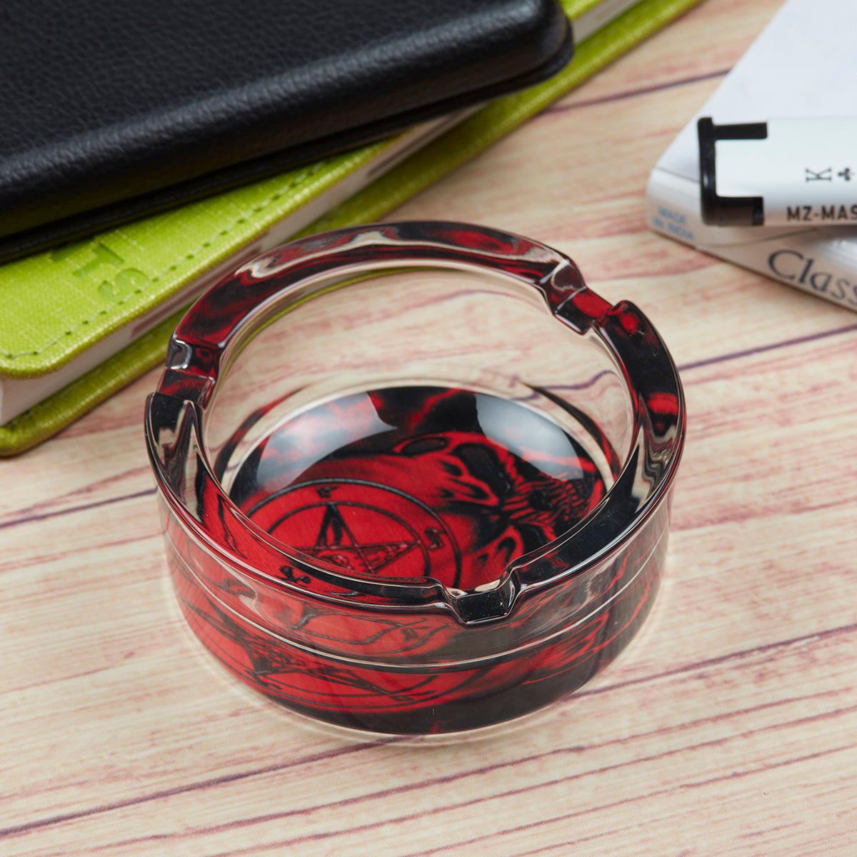 Glass Ashtray for Smokers, Printed, Round (9809)