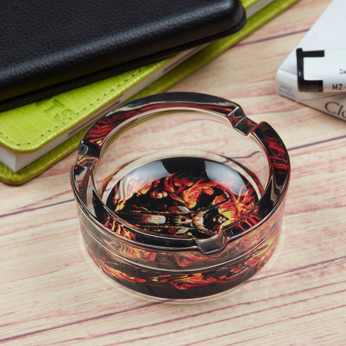 Glass Ashtray for Smokers, Printed, Round (9830)