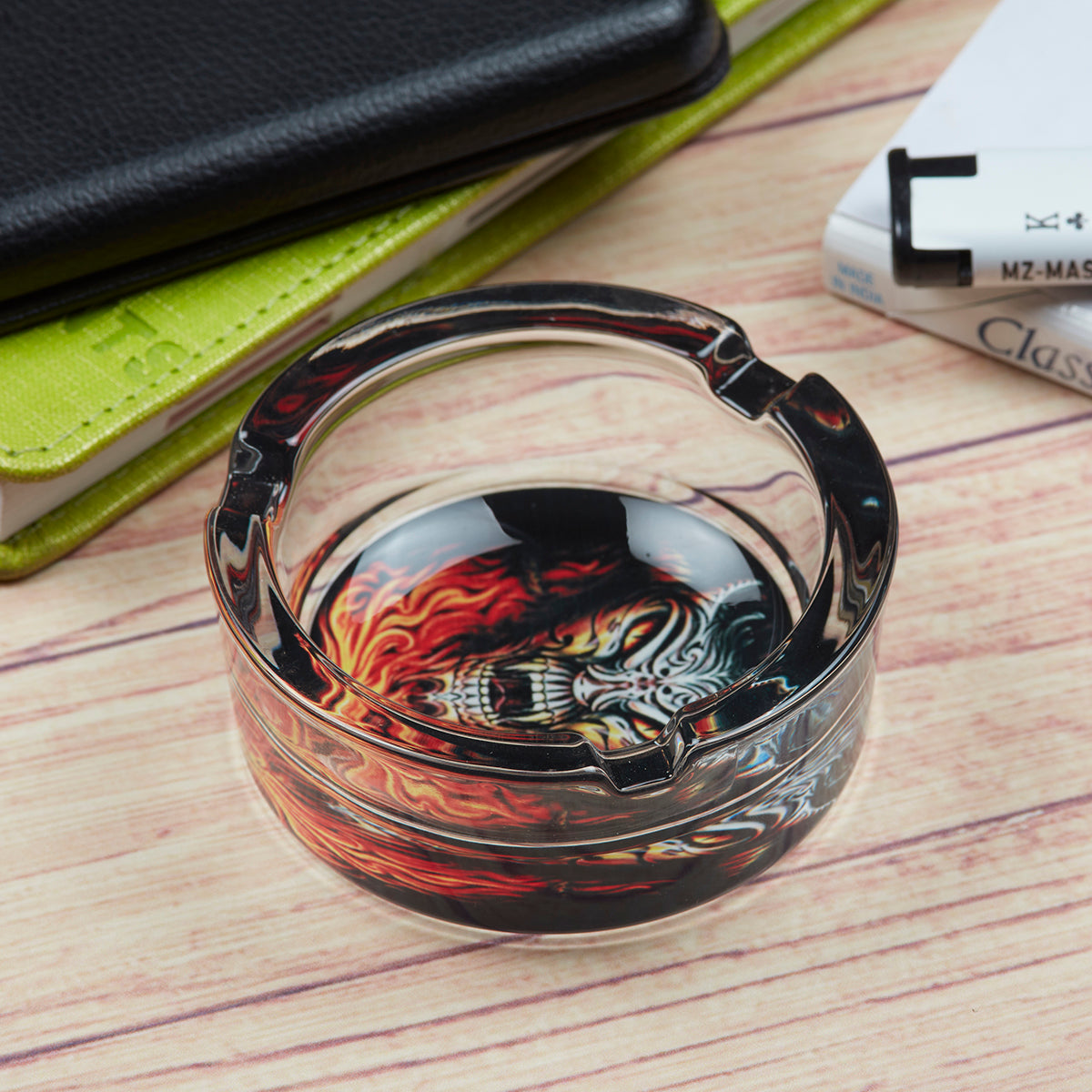 Glass Ashtray for Smokers, Printed, Round (9834)