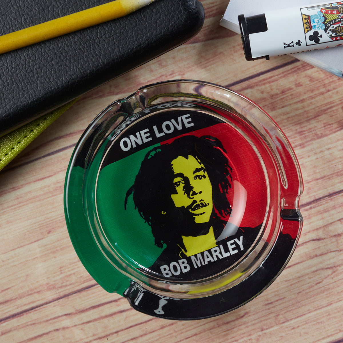 Glass Ashtray for Smokers, Printed, Round (9830)