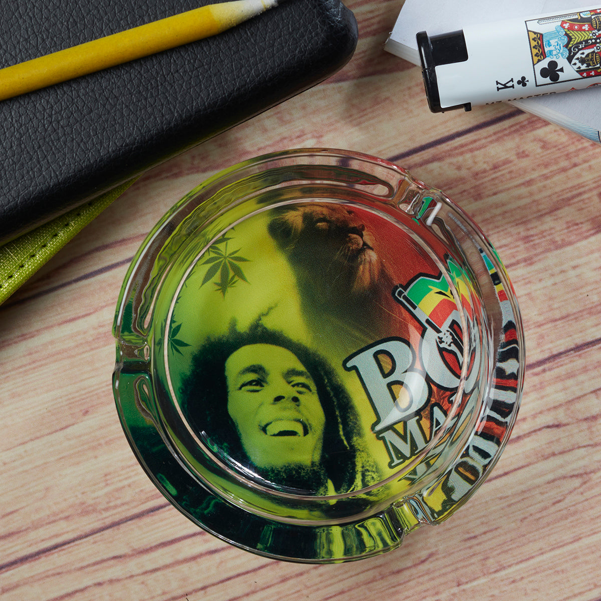 Glass Ashtray for Smokers, Printed, Round (9830)
