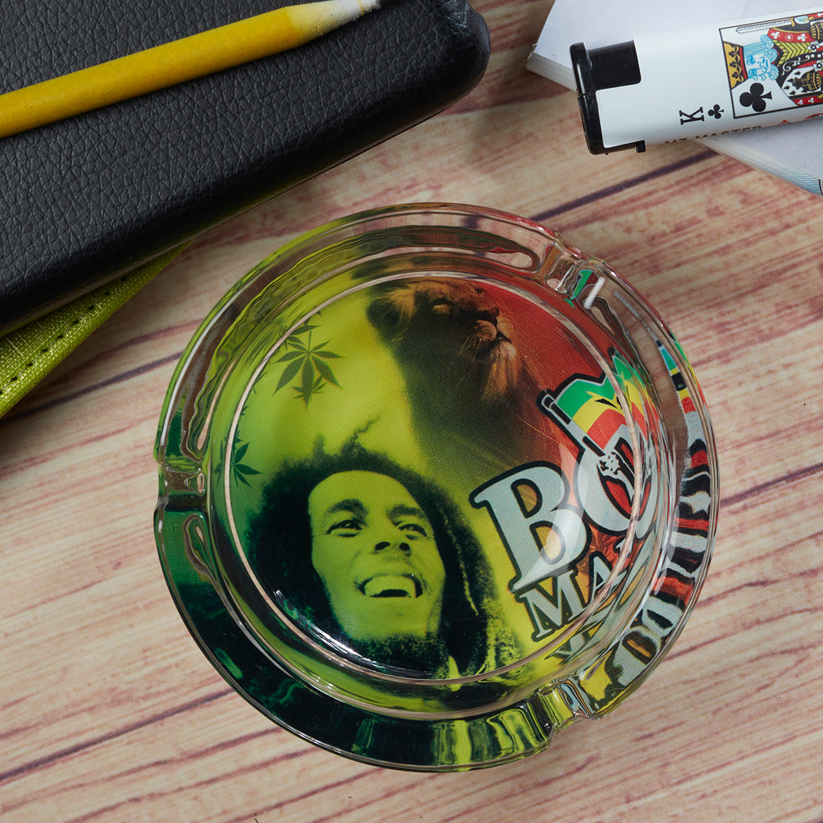 Glass Ashtray for Smokers, Printed, Round (9809)