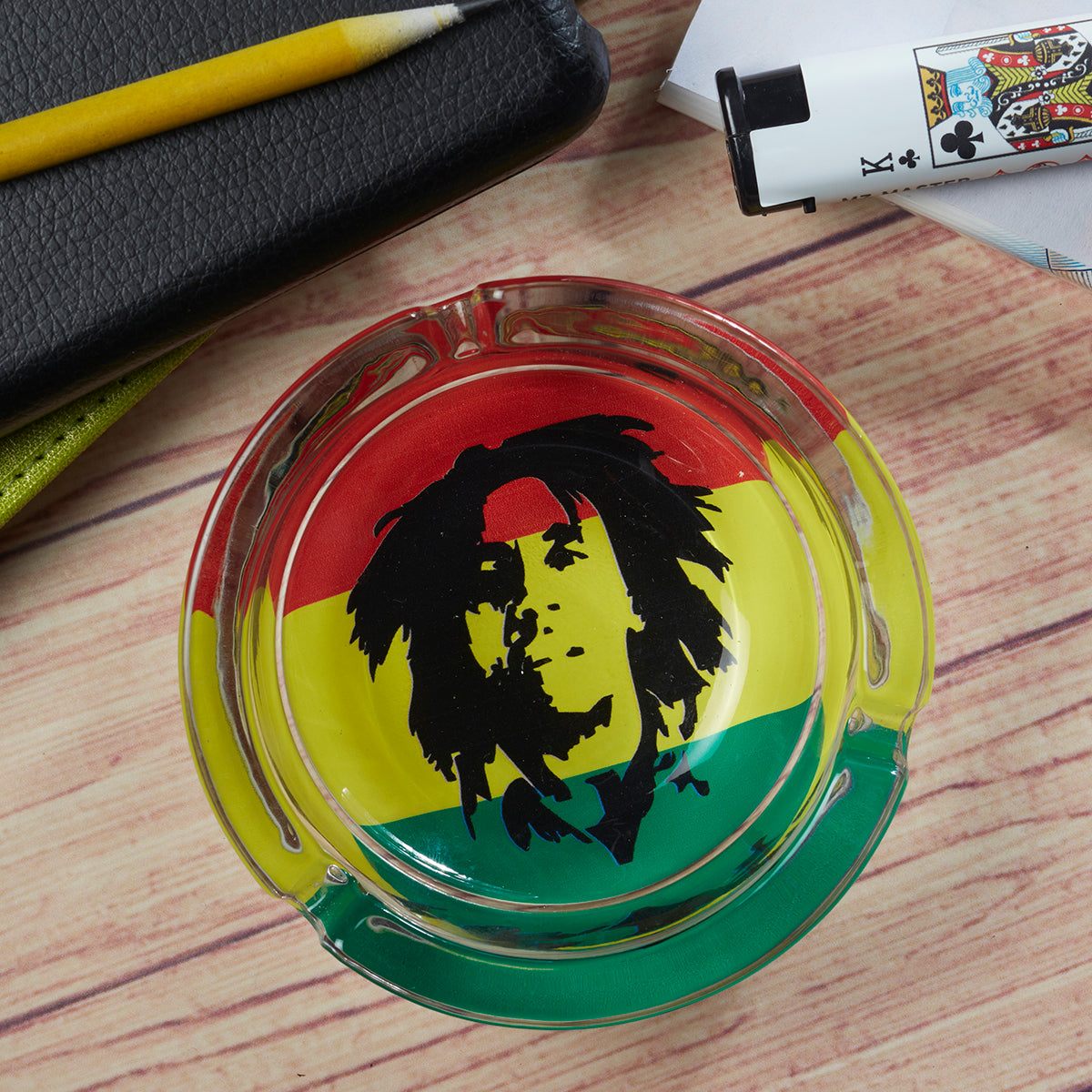 Glass Ashtray for Smokers, Printed, Round (9830)