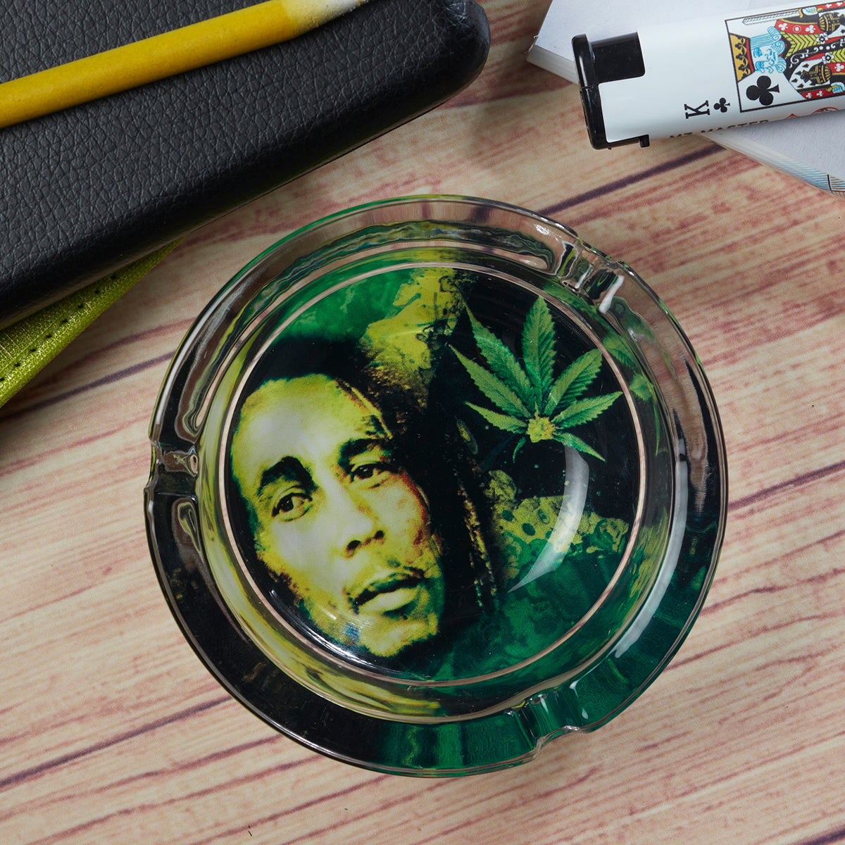 Glass Ashtray for Smokers, Printed, Round (9808)
