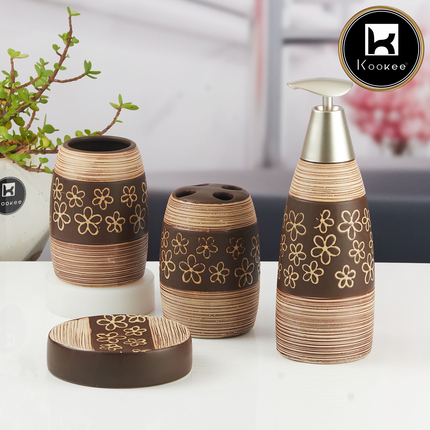 Kookee Ceramic Bathroom Sets, Brown, ART09842