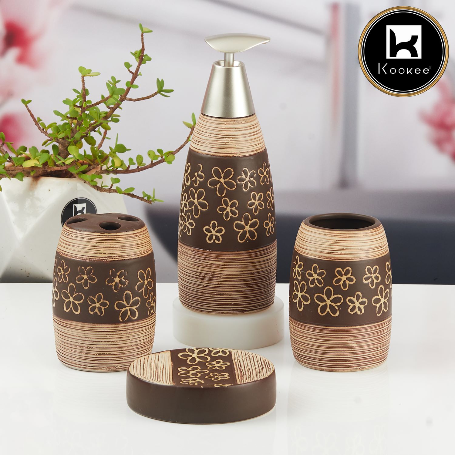 Kookee Ceramic Bathroom Sets, Brown, ART09842