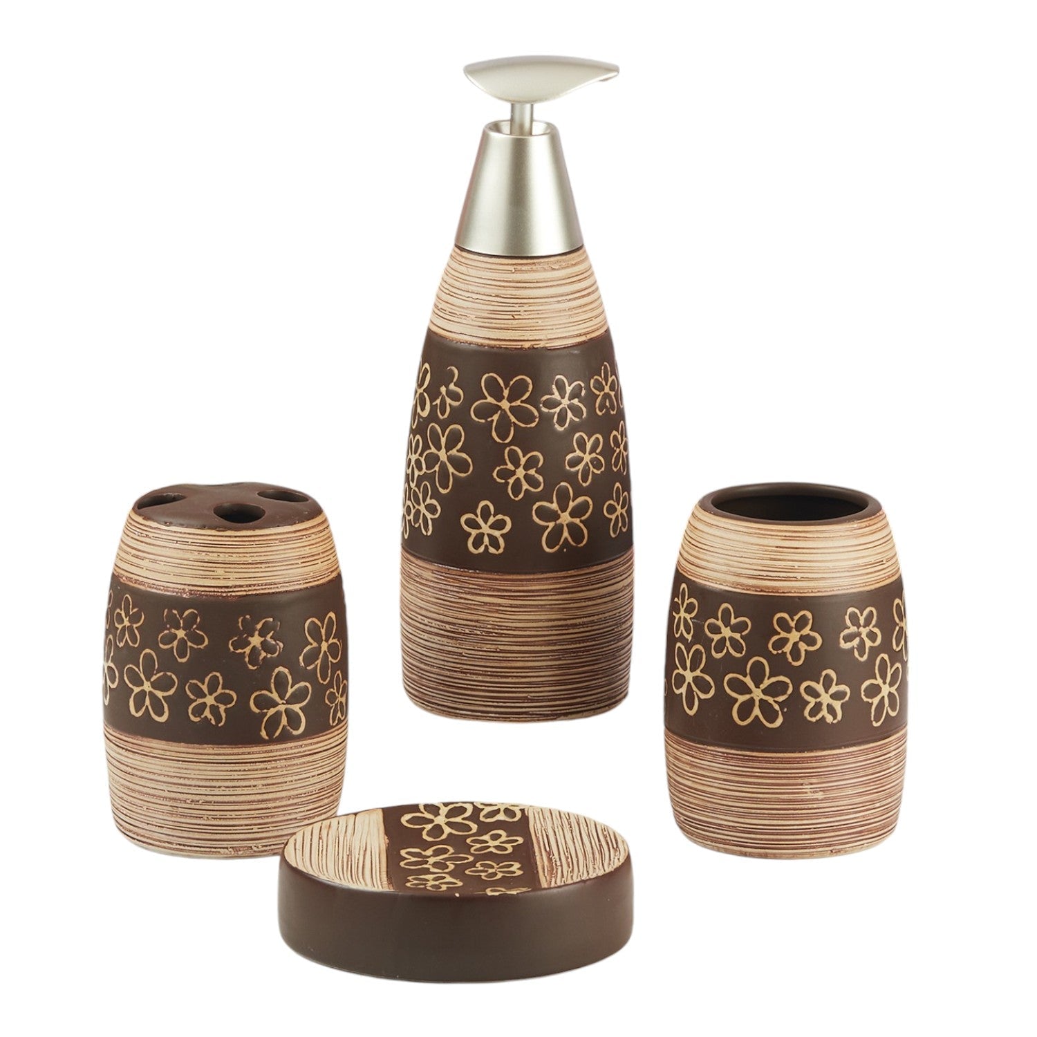 Ceramic Bathroom Accessories Set of 4 with Soap Dispenser (9842)