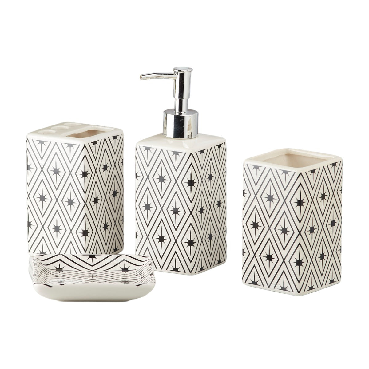 Ceramic Bathroom Set of 4 with Soap Dispenser (9843)