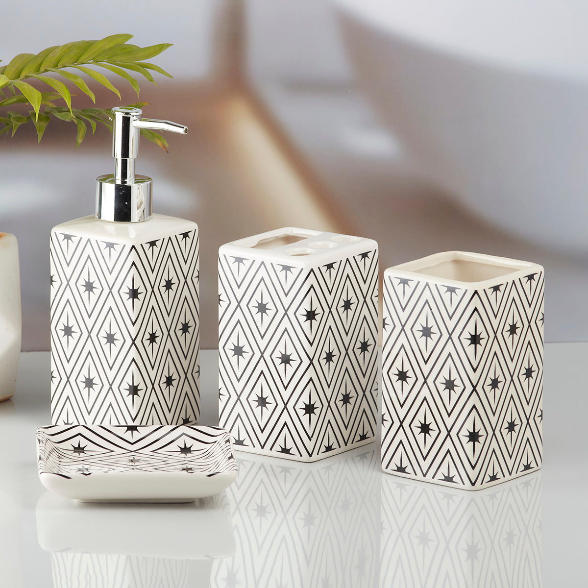 Ceramic Bathroom Set of 4 with Soap Dispenser (9843)