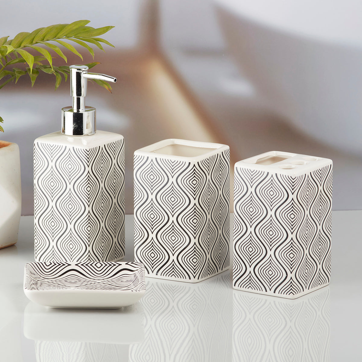 Ceramic Bathroom Set of 4 with Soap Dispenser (9843)