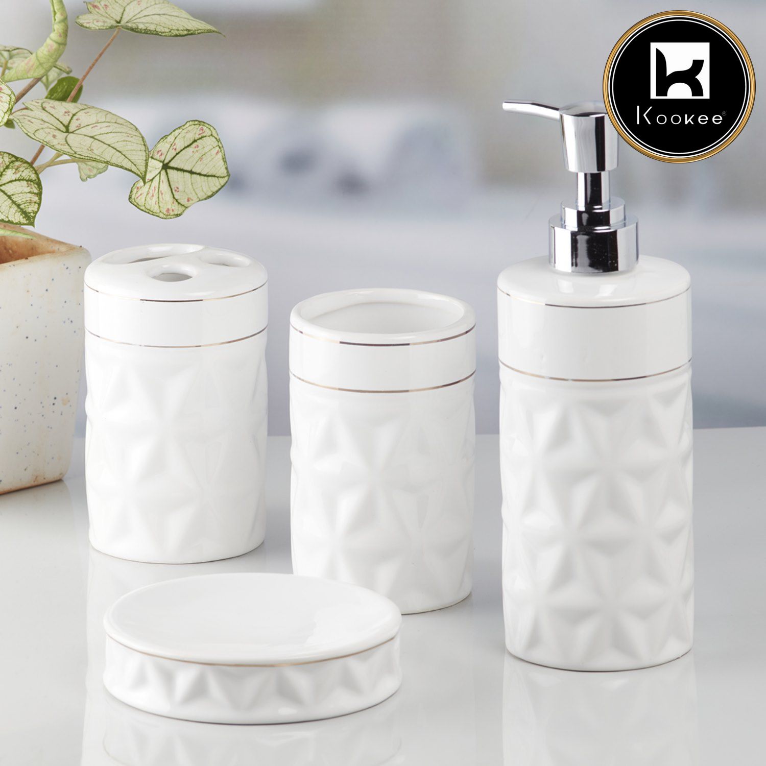 Kookee Ceramic Bathroom Sets, White, ART09847