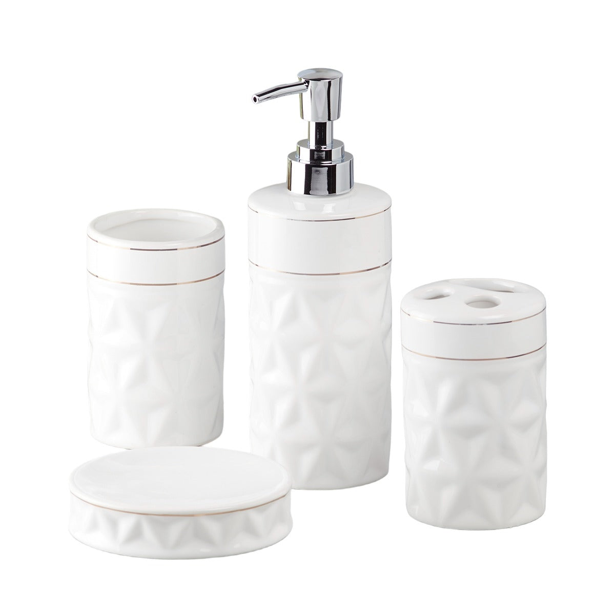 Ceramic Bathroom Accessories Set of 4 with Soap Dispenser (9847)