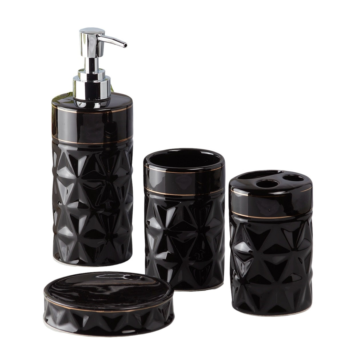 Ceramic Bathroom Accessories Set of 4 with Soap Dispenser (V-CBS-032-1)