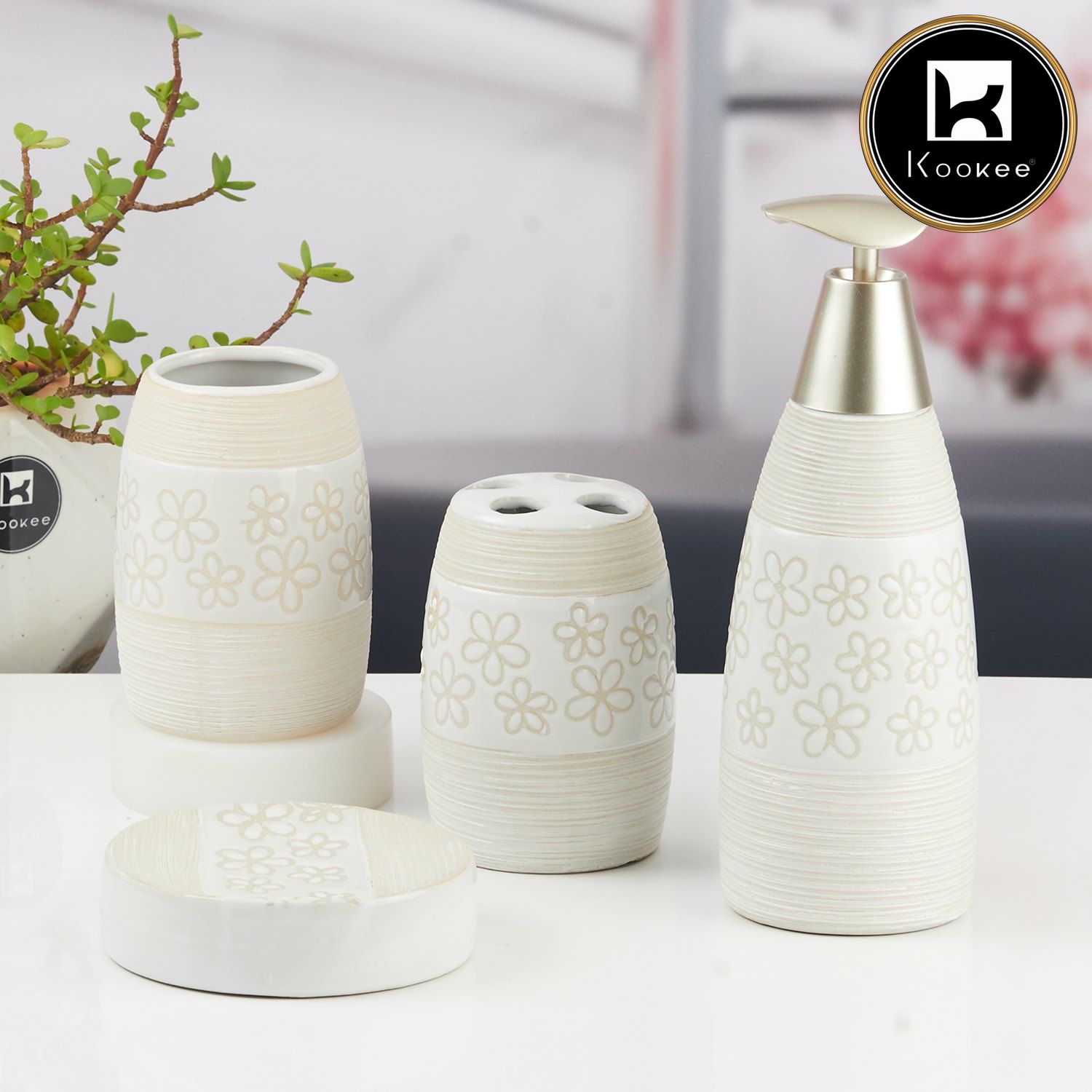 Kookee Ceramic Bathroom Sets, White, ART09849
