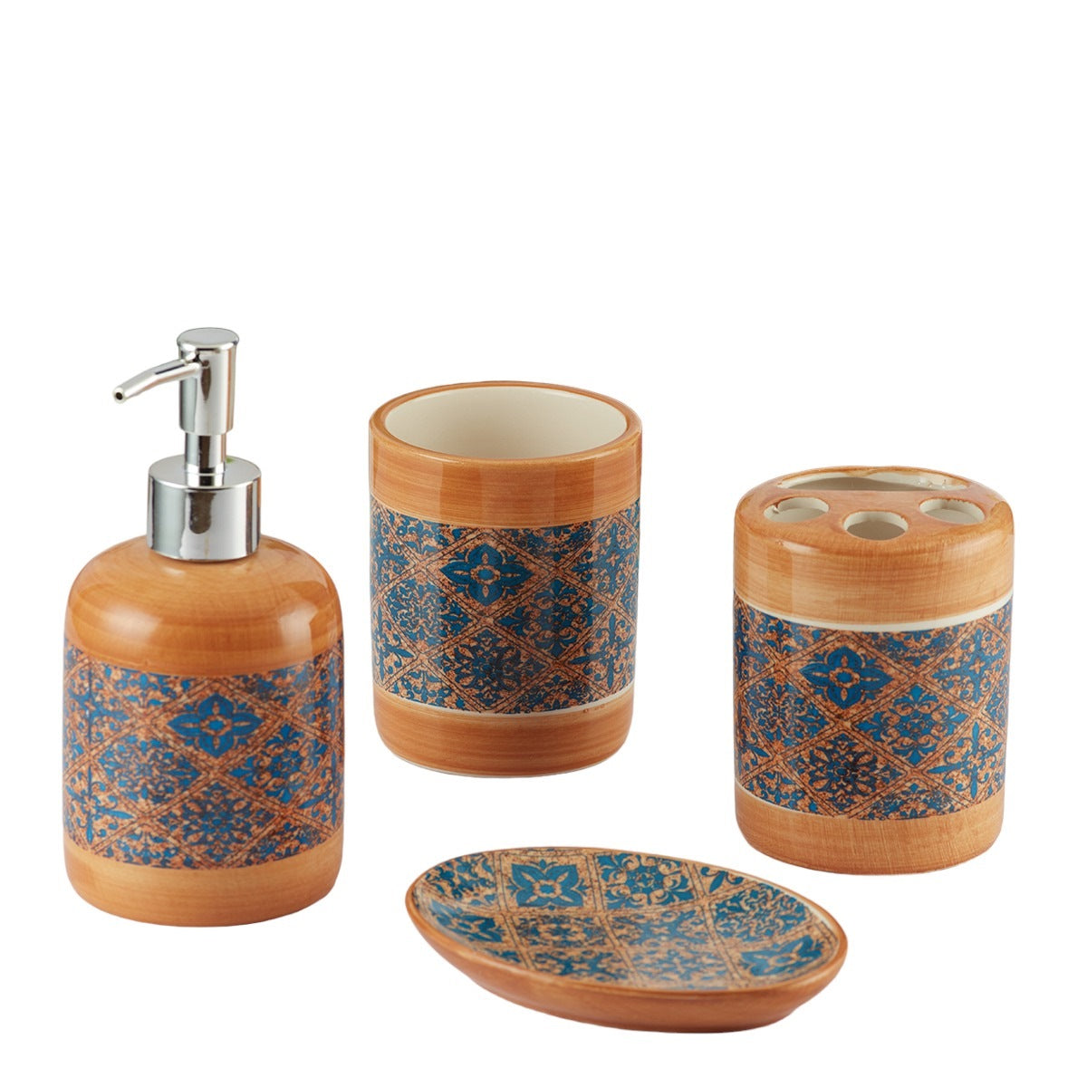 Ceramic Bathroom Accessories Set of 4 with Soap Dispenser (9859)